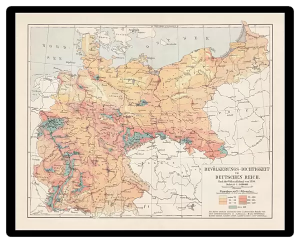 Population density of Germany in 1890, lithograph, published in 1897