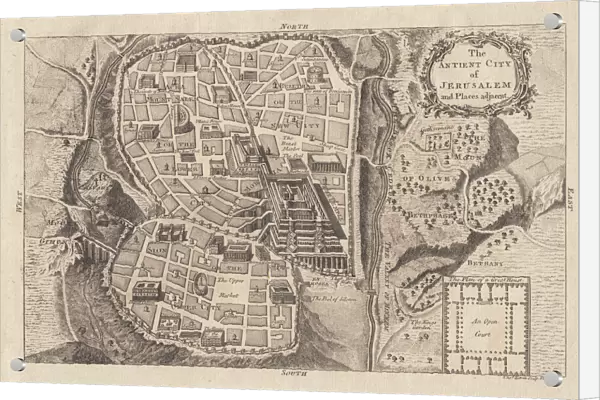 Map of the ancient Jerusalem, copperplate engraving, published in 1774