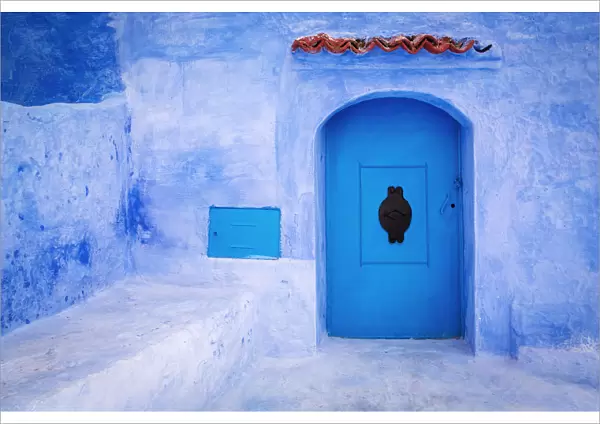 Beautiful street of Chefchaouene, town with white and blue colors in Morocco