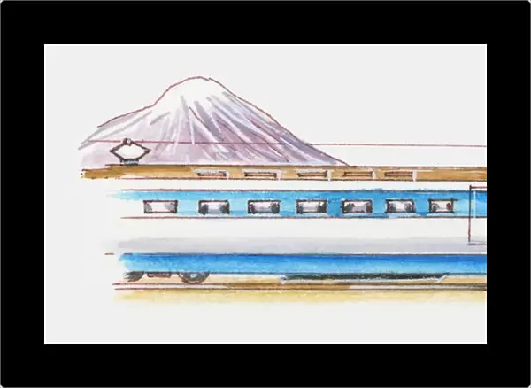 city, electric train, high speed train, horizontal, japan, mountain, no people, outdoors