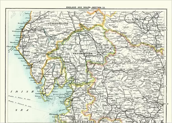 Antique map, Westmorland, Cumberlandl, Durham 19th Century