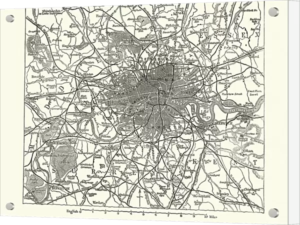 Map of Victorian London and its environs, England, 1870s