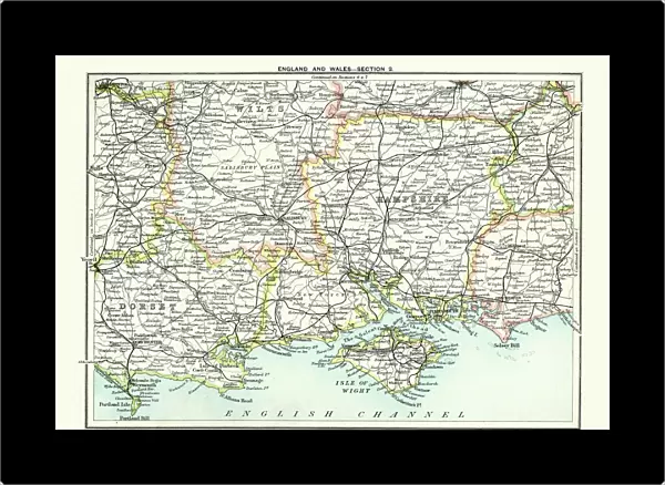 Map of South East England, Hampshire, Dorset, Wiltshire 1891