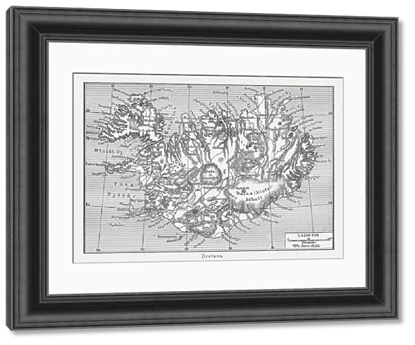 Map of Iceland, wood engraving, published in 1897