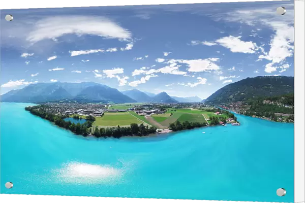 Breathtaking View above Emerald-colored Waters of Lake Brienz in Switzerland