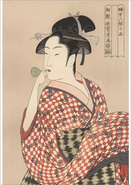 Japanese woodblock print of young woman 1790