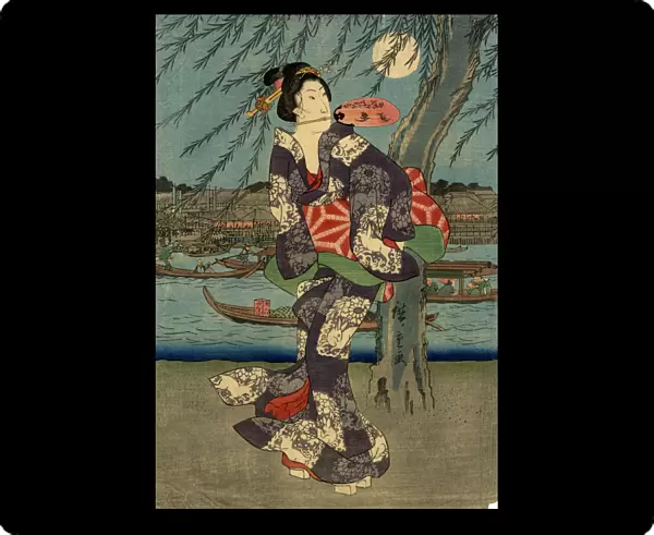 Japanese Woodblock Print Woman and the Moon