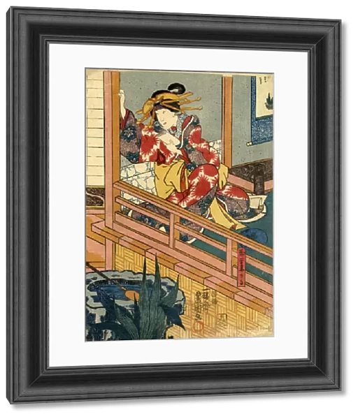 Traditional Japanese Woodblock female by window