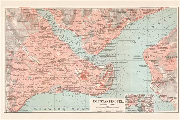 City map of Constantinople (Istanbul, Turkey), lithograph, published in 1897