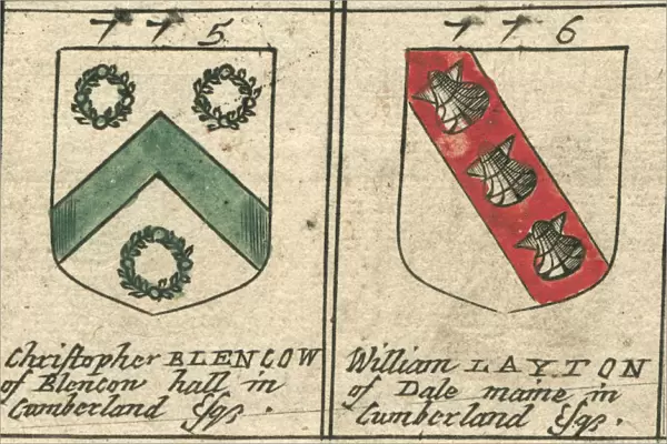 Coat of arms copperplate 17th century Blencow and Layton