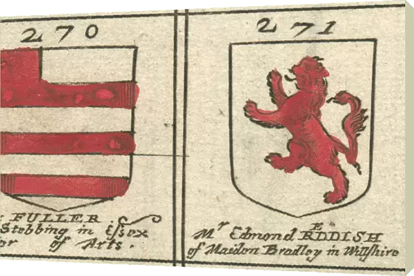 Coat of arms copperplate 17th century Fuller and Reddish