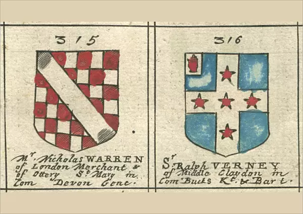 Coat of arms copperplate 17th century Warren and Verney