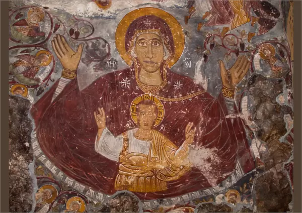 Mural of Mother of God and baby Jesus in Sumela Monastery near Trabzon, Turkey