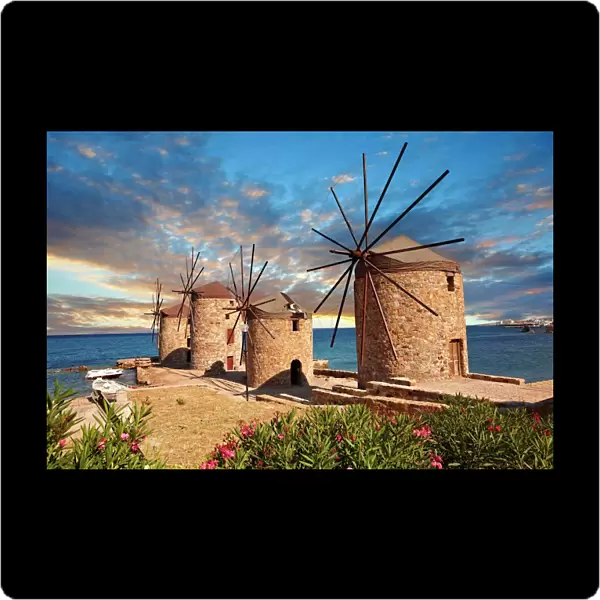atmospheric, chios, evenings, ocean, traditional, wind mill