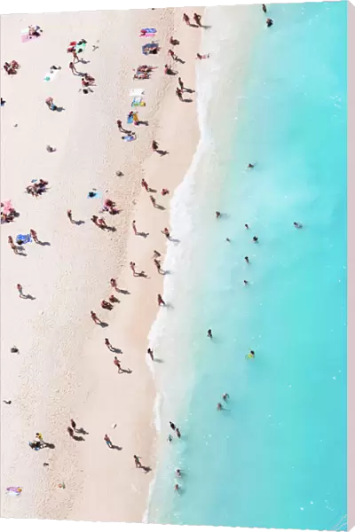 Aerial view of beach in summer with people. Zakynthos, Greek Islands, Greece