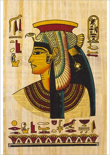 Nefertiti. Queen Nefertiti - Egyptian antique apyrus with elements of egyptian