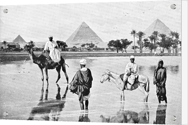 People at the Great Pyramids in Giza, Egypt - Ottoman Empire