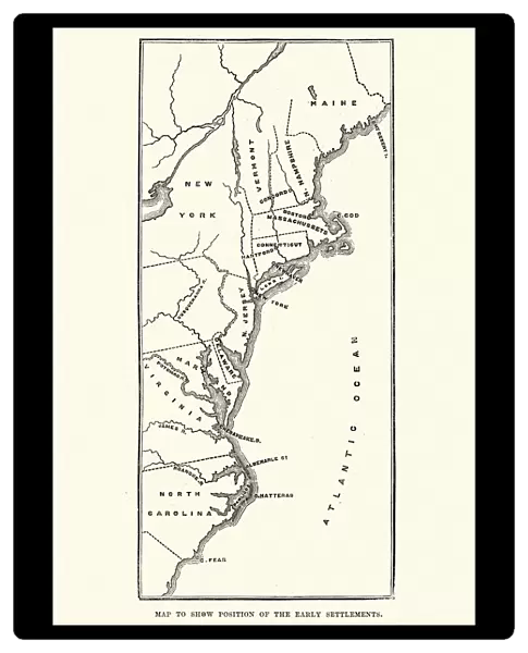 Map of the early settlements in North America