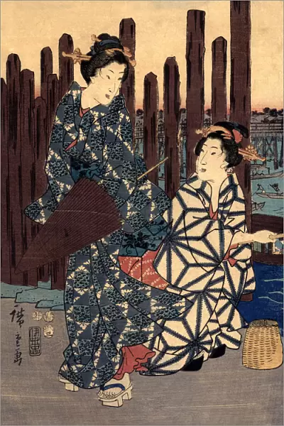 Japanese Woodblock of two females