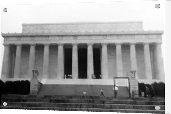 archival, black & white, building, c, columns, historical, jefferson memorial, lincoln memorial