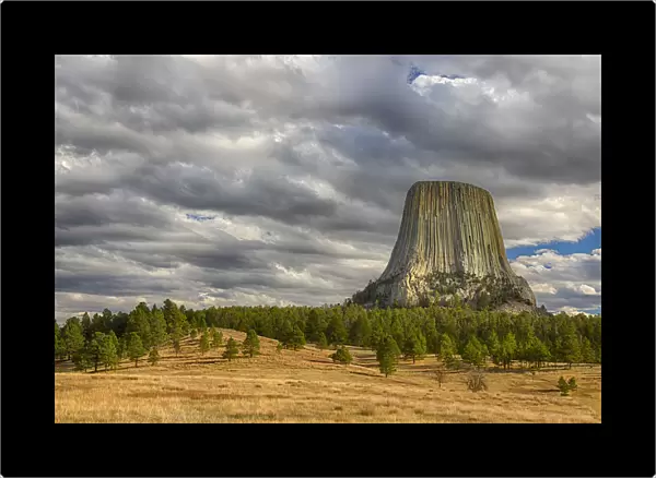 Landscape with Devils Tower rock formation at Devils Tower National Monument, Crook County, Wyoming, USA