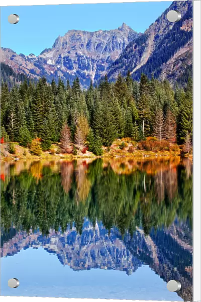 Mount Chikamin reflecting in lake, Wenatchee National Forest, Washington State, USA