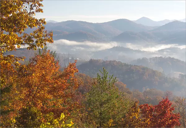 Fog in valleys of Smoky Mountain National Park viewed from Foothills Parkway, Tennessee, USA