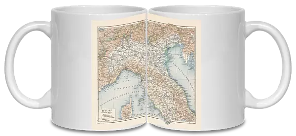 Topographic map of Northern Italy, lithograph, published 1897