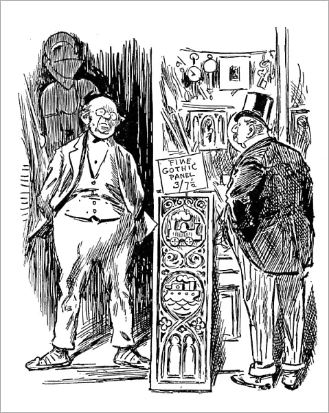 British London satire caricatures comics cartoon illustrations: Antiques shop