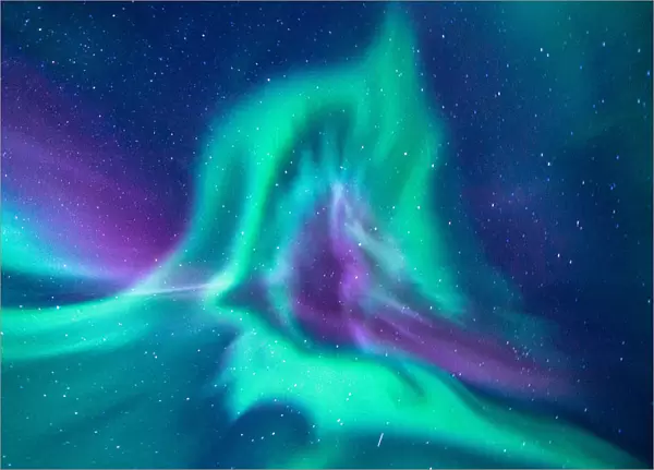 aurora borealis looks like phoenix display directly above the head in Iceland