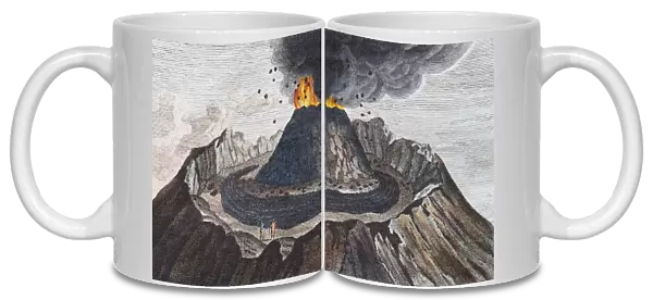 Active volcano Vesuvius, hand-coloured copperplate engraving from Friedrich Justin