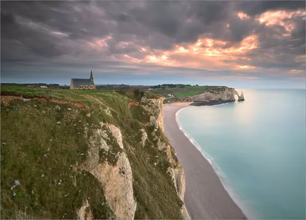 nature landscape in the sunset in Etretat, France in beautiful summer day