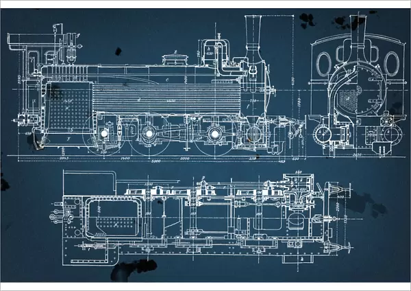 vintage train blueprint
