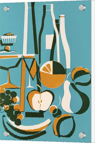 Abstract Fruit and Wine Still Life