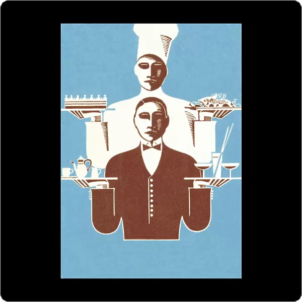Chef and Waiter Holding Trays