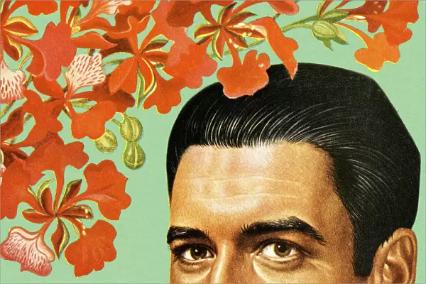 Top Half of Mans Head With Flowers