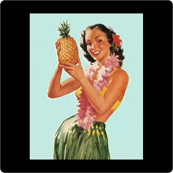 Hula Girl Holding Pineapple