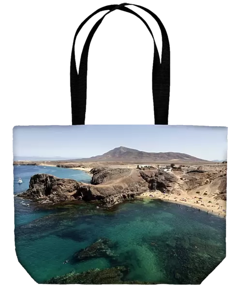 Papagayo beaches or Playas de Papagayo, Playa Blanca in the back, Lanzarote, Canary Islands