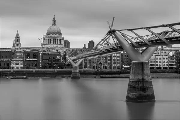 St. Pauls Cathedral And Millennium Bridge Black And White