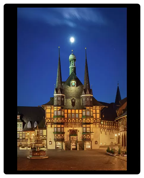 Wernigerode Old Town with Moon, Germany
