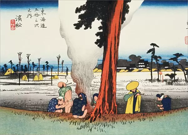 Scenery of Hamamatsu in Edo Period, Painting, Woodcut, Japanese Wood Block Print