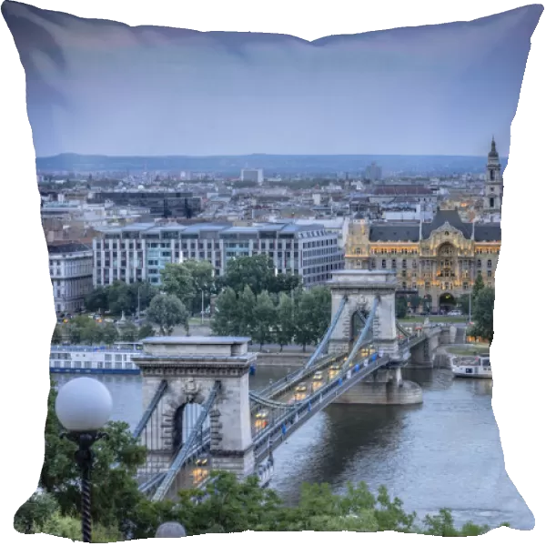 Chain bridge over river Danube, elevated view, Budapest
