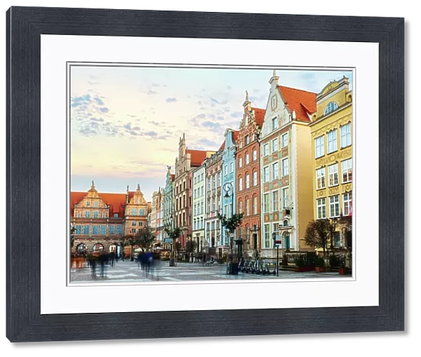 Winter cityscape of old town street of Gdansk with colorful building facades during