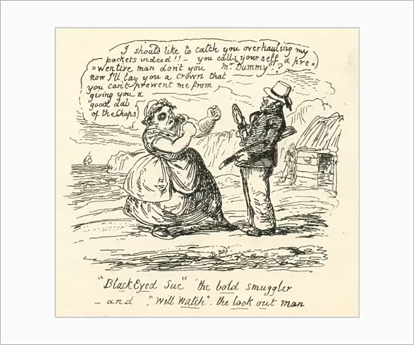 Humour smuggler punches preventive man 19th century cartoon
