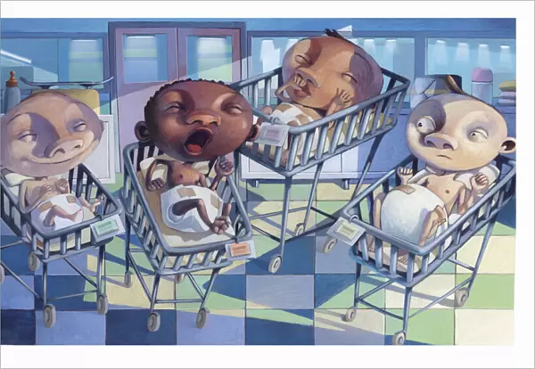 Illustration of Newborn Babies in a Delivery Ward