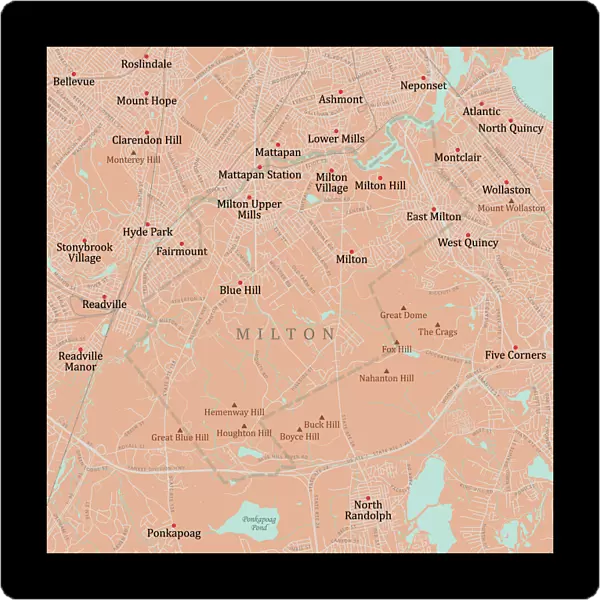 MA Norfolk Milton Vector Road Map