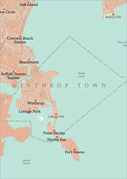 MA Suffolk Winthrop Town Vector Road Map