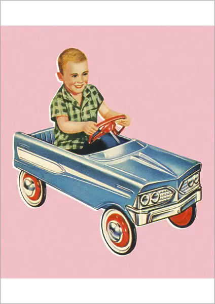 Boy Driving a Kiddie Car