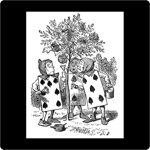Three playing cards standing by a tree - Alice in Wonderland 1897