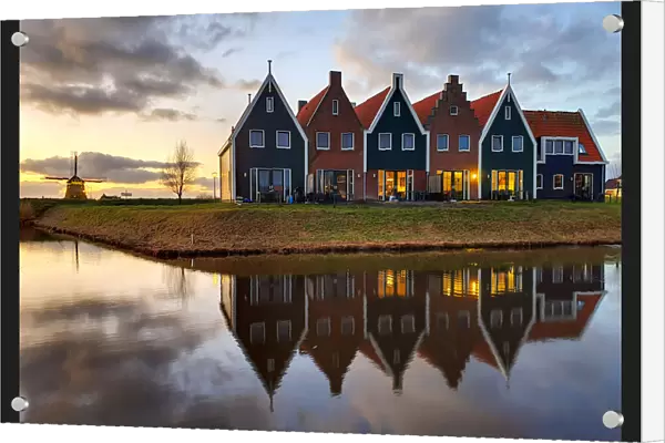 The painted houses of Volendam marina, the Netherlands